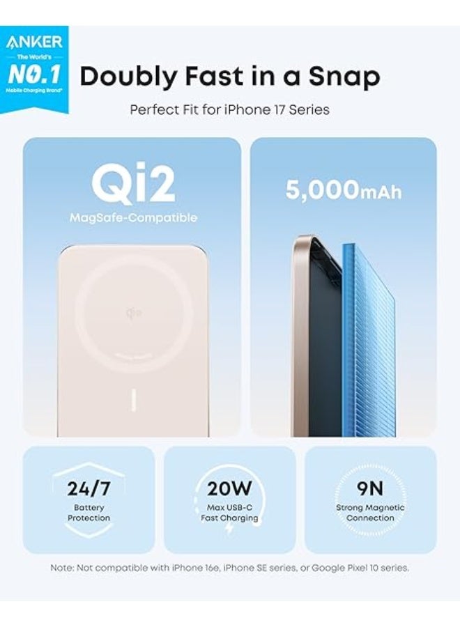 Anker Nano Power Bank, Ultra-Slim 5,000mAh Magnetic Wireless Charging Battery, Qi2 Certified 15W Max MagSafe-Compatible Portable Charger, Ergonomic Design, for iPhone Air/17/16 Series - Image 3